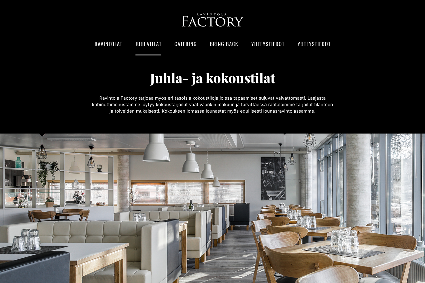 Ravintola Factory - käyttöliittymäesimerkki