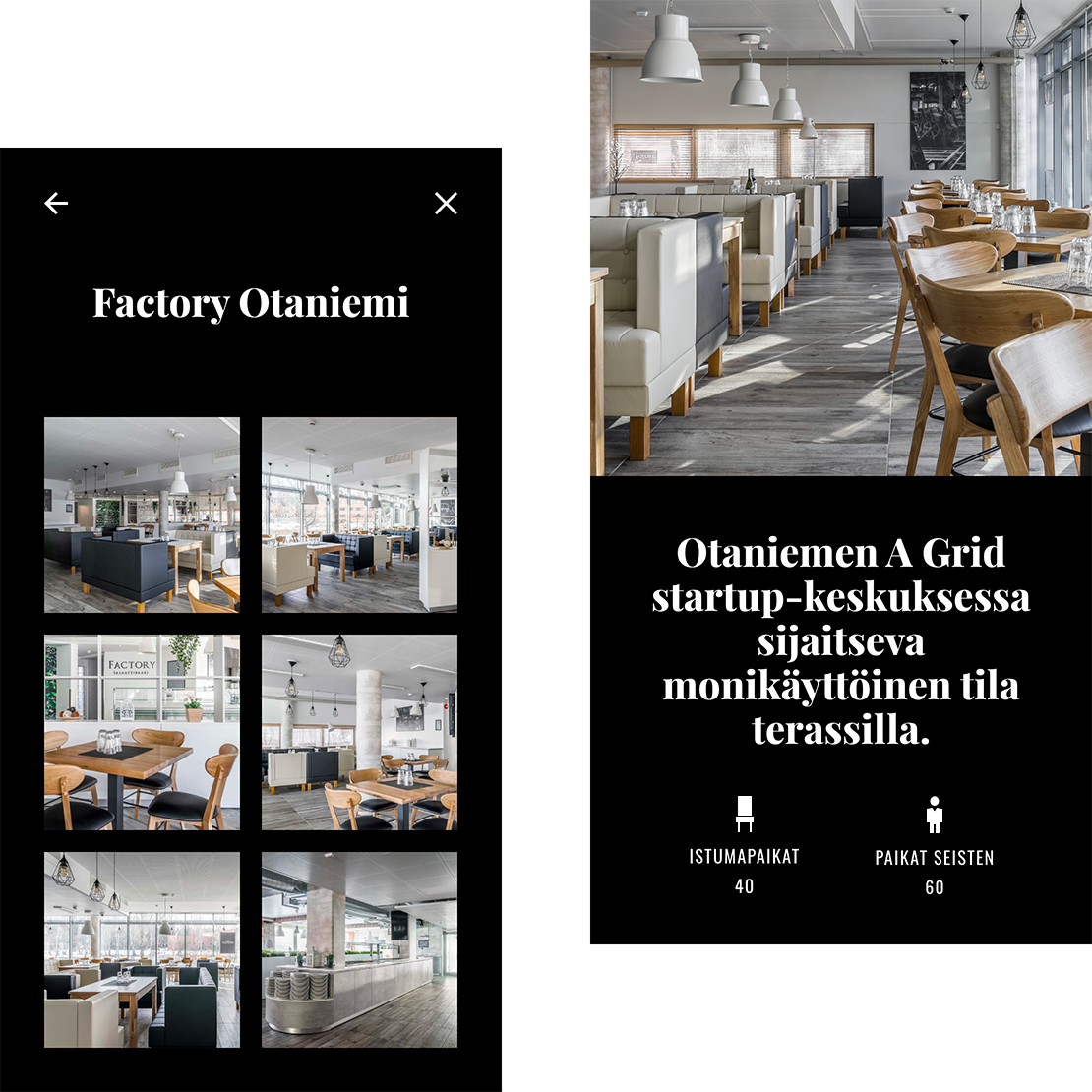 Ravintola Factory - käyttöliittymäesimerkki